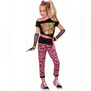 GIRLS' 1980'S NEON PINK WILD CHILD HALLOWEEN COSTUME Size 6
